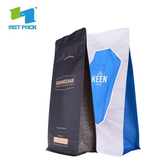 FDA认证的可生物降解柔性包装可重复密封的拉链包装8盎司10盎司12盎司铝箔咖啡袋，带侧面角撑板