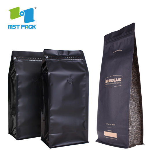 定制设计可堆肥OEM定制打印脱气阀250和500克可重复使用的可生物降解聚酯薄膜咖啡袋