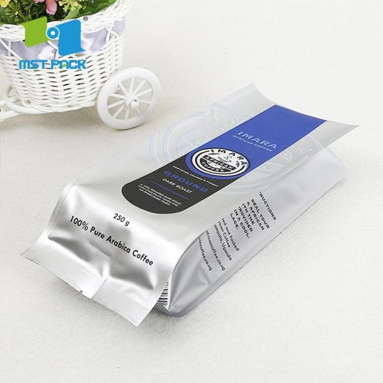 热封定制标识印刷食品级层压生物降解材料侧扣板铝箔可堆肥拉链袋用于包装咖啡
