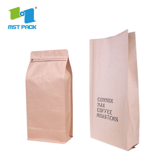 8盎司平底100％可堆肥定制印刷牛皮纸袋包装250克可生物降解咖啡袋与阀门